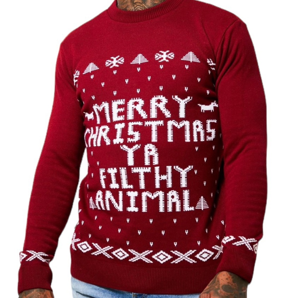 "Merry Christmas Ya Filthy Animal" Home Alone Quote Men’s XXL Ugly Sweater Party